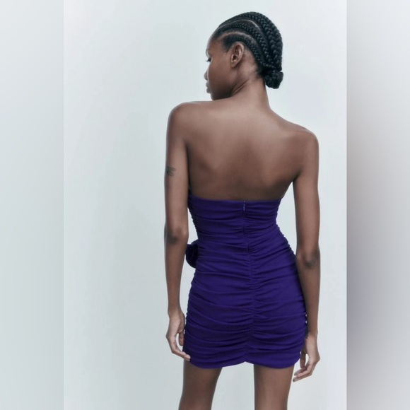 ZARA Blue Floral Détail Cutout Sleeveless Mini Dress - Picture 4 of 10